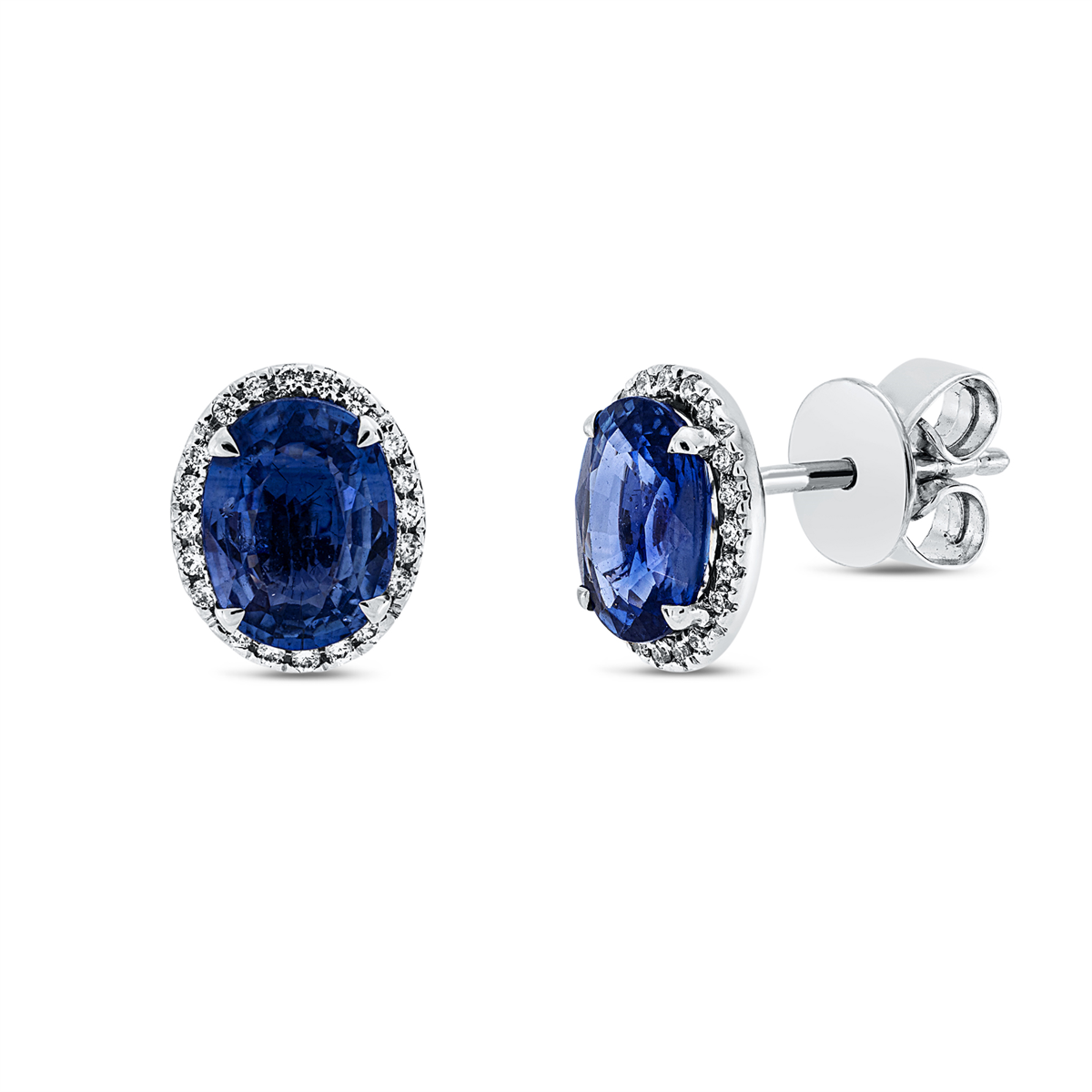 diamond full cut sapphire colored stone classic studs in white gold