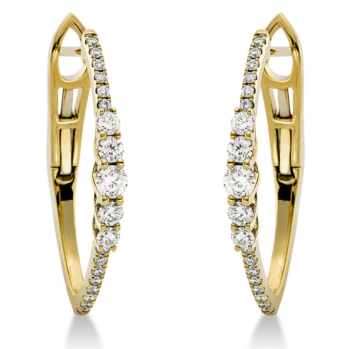 diamond full cut  modern woman hoops & huggies in yellow gold