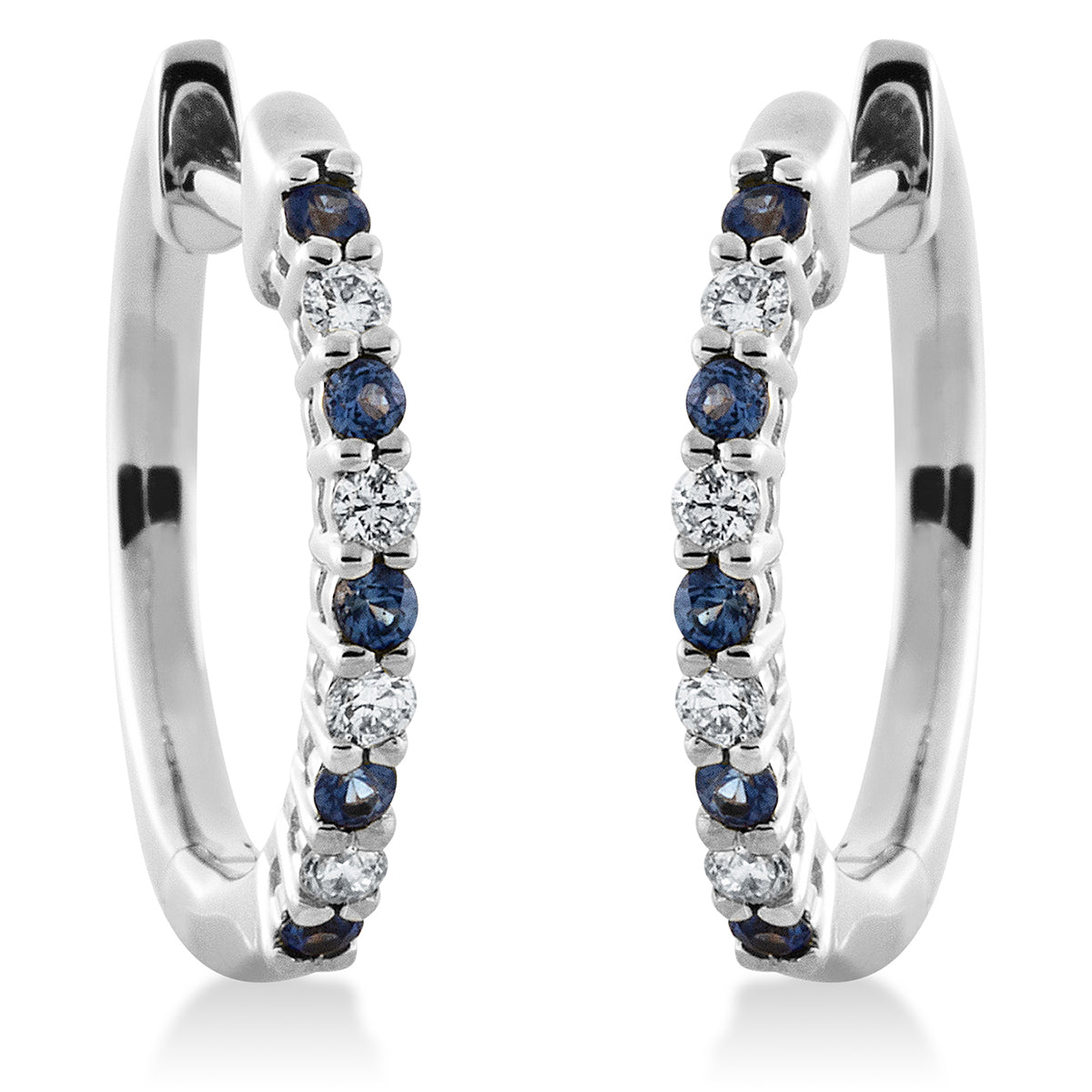 diamond full cut sapphire colored stone classic hoops & huggies in white gold
