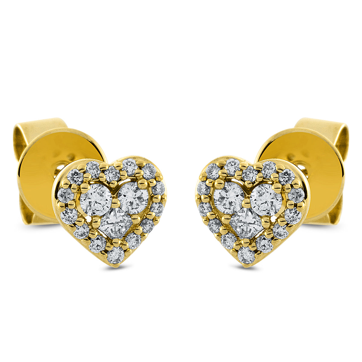diamond full cut  heart studs in yellow gold