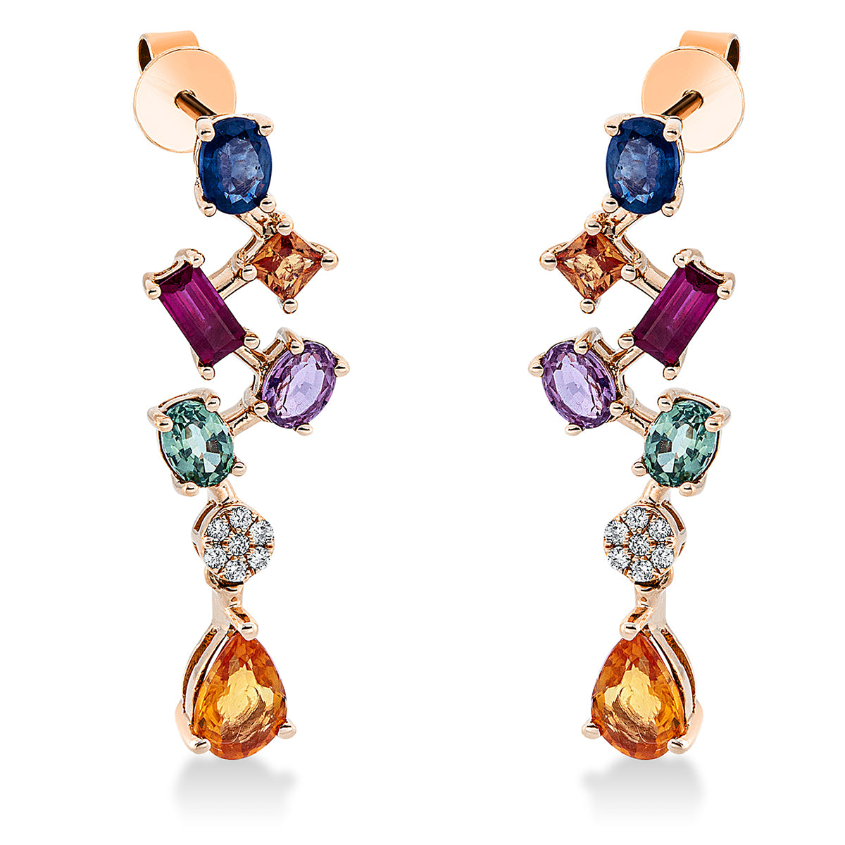 diamond full cut sapphire colored stone classic earrings in red gold