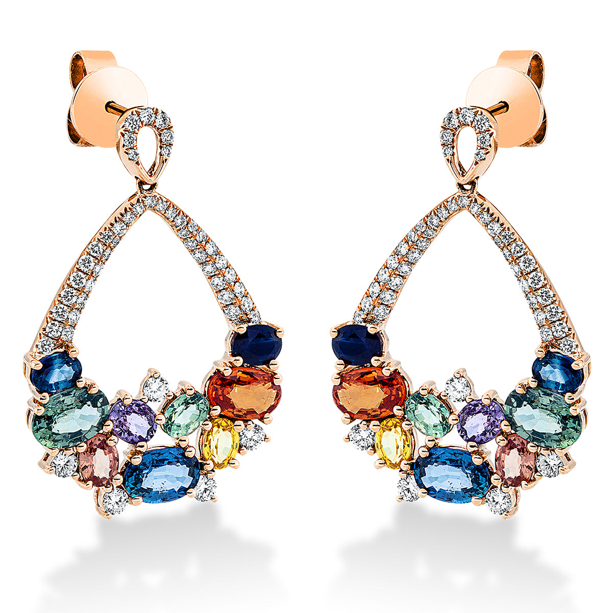diamond full cut sapphire rainbow & multicolor earrings in red gold