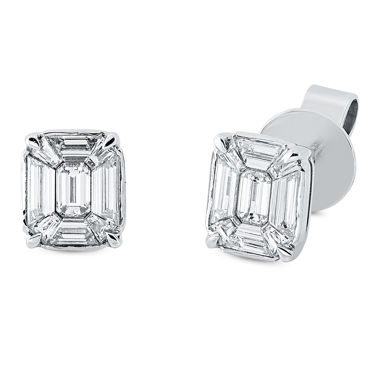 fantasy-cut  baguette illusion studs in white gold