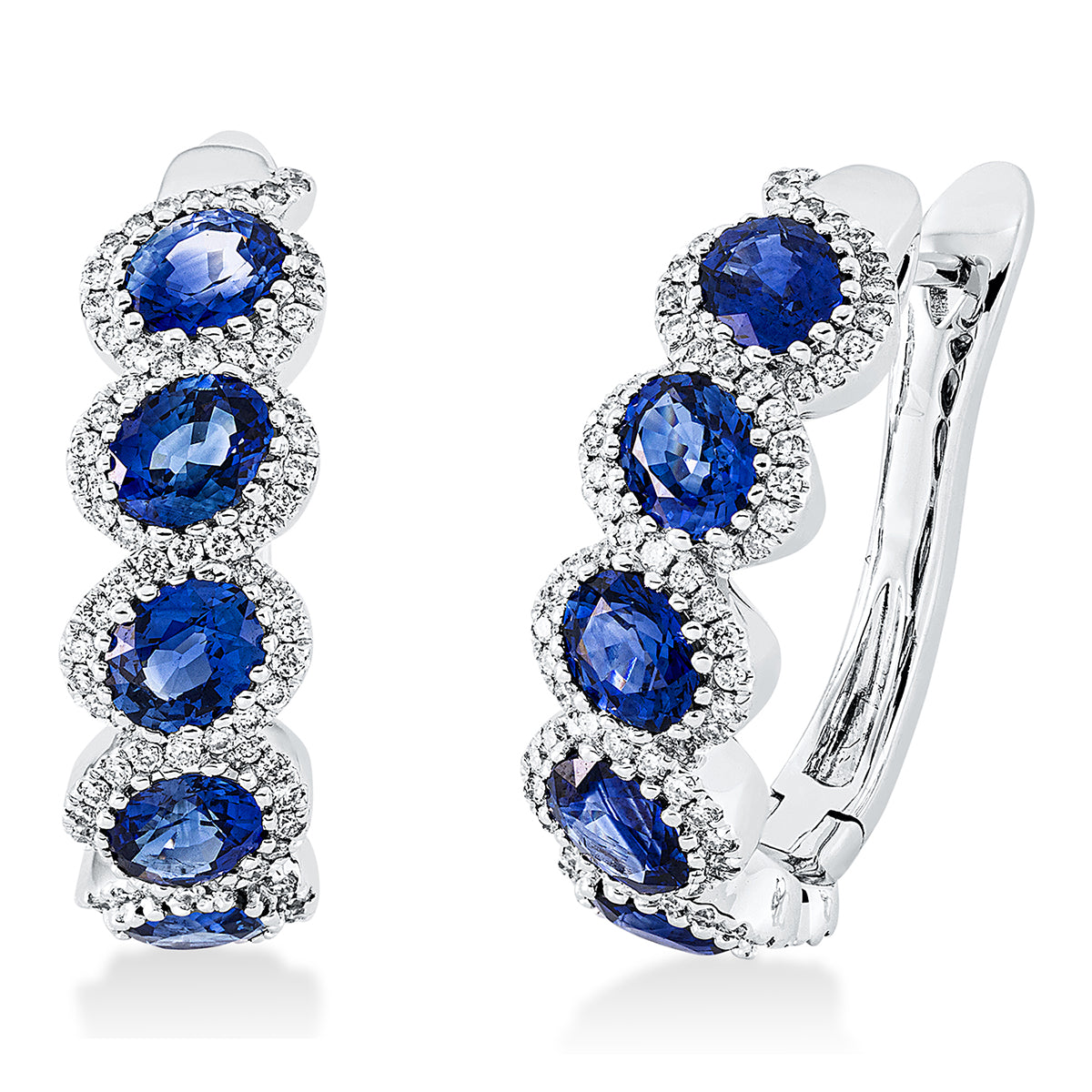 diamond full cut sapphire colored stone classic hoops & huggies in white gold