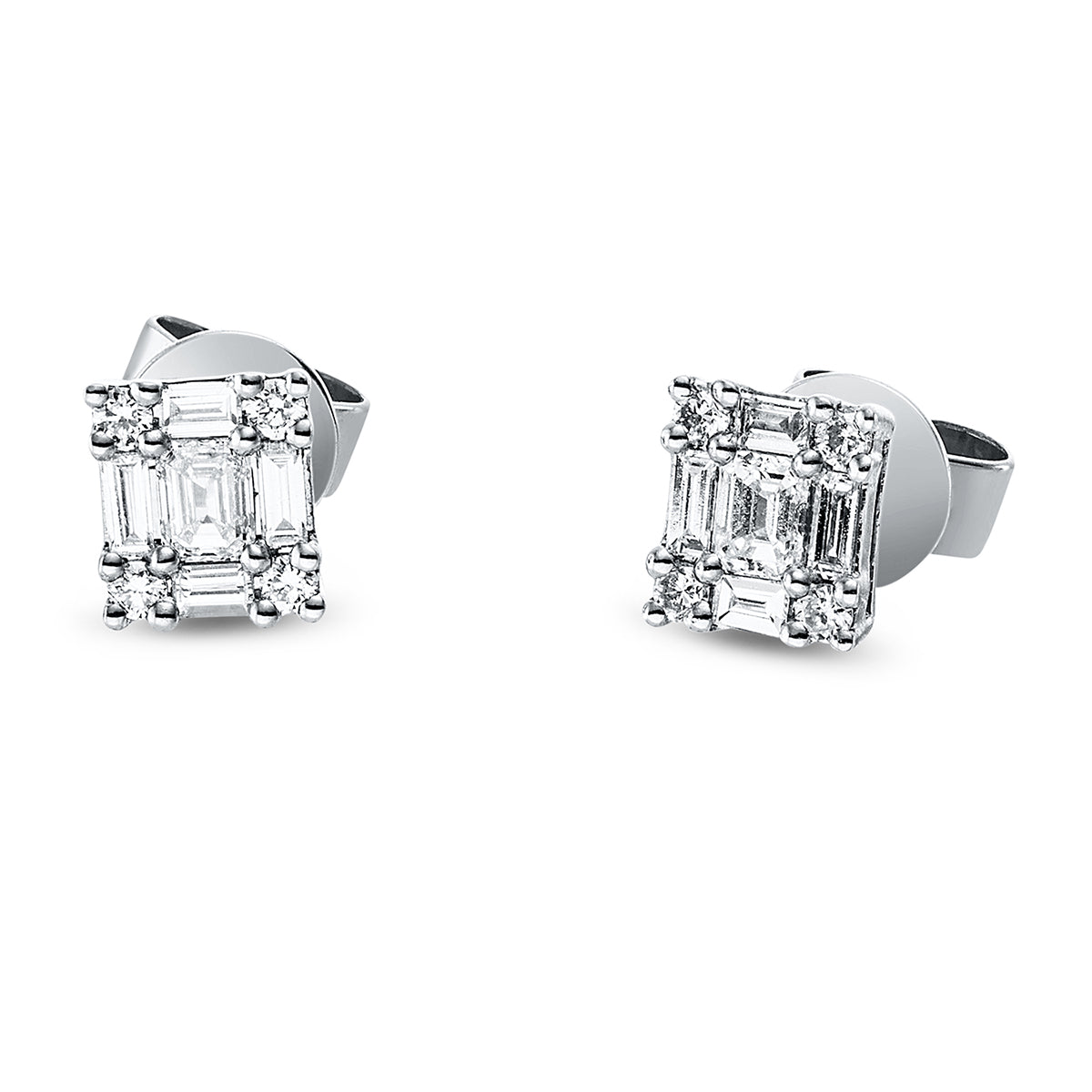fantasy-cut  baguette illusion studs in white gold