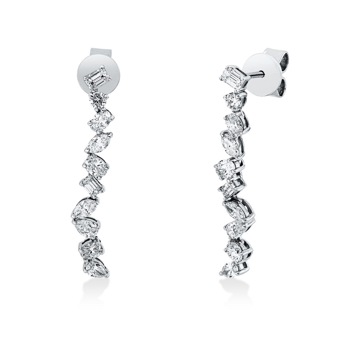 fantasy-cut  baguette earrings in white gold