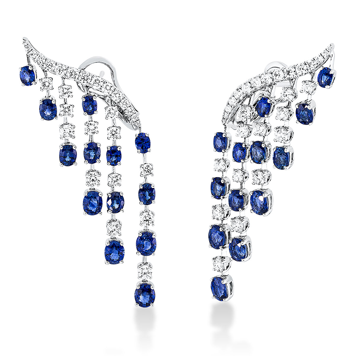 diamond full cut sapphire colored stone classic earrings in white gold