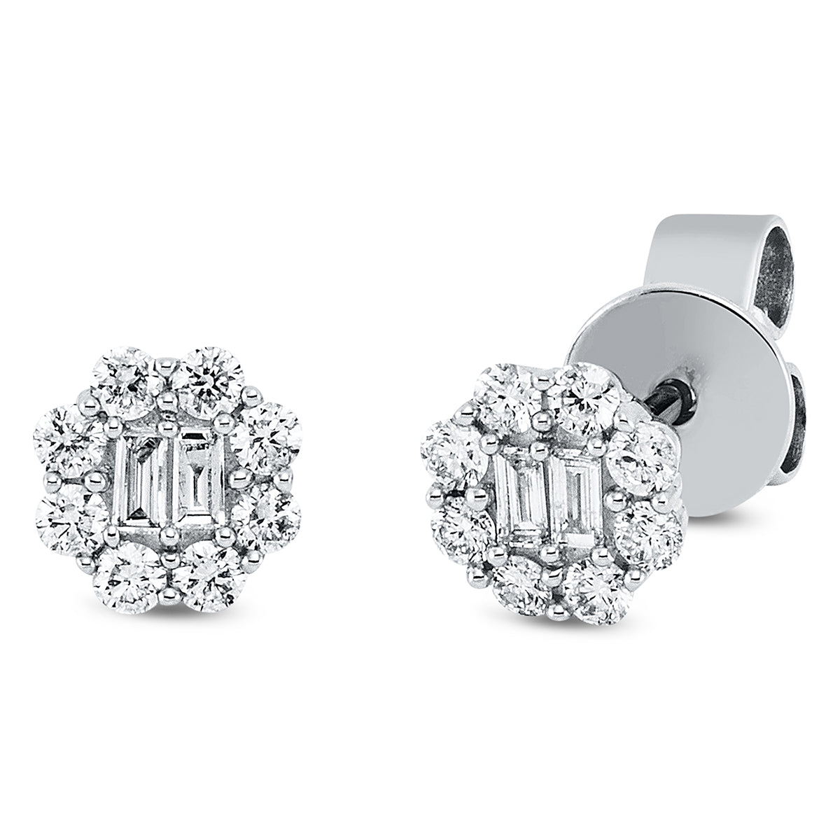 diamond full cut  baguette illusion studs in white gold
