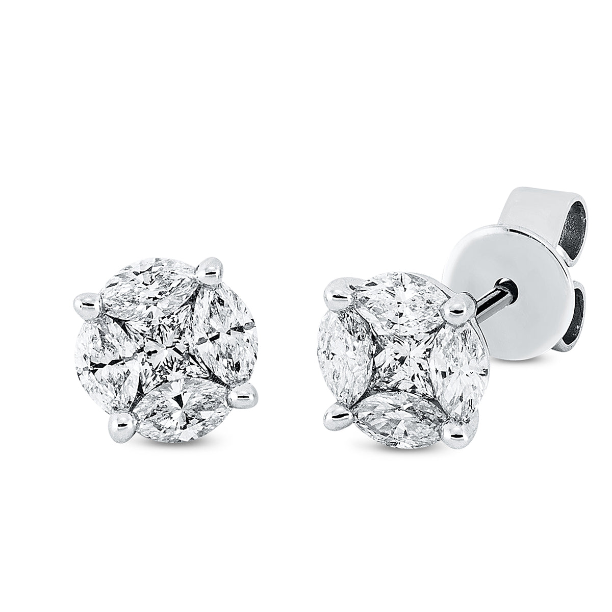 marquise  illusion classic studs in white gold
