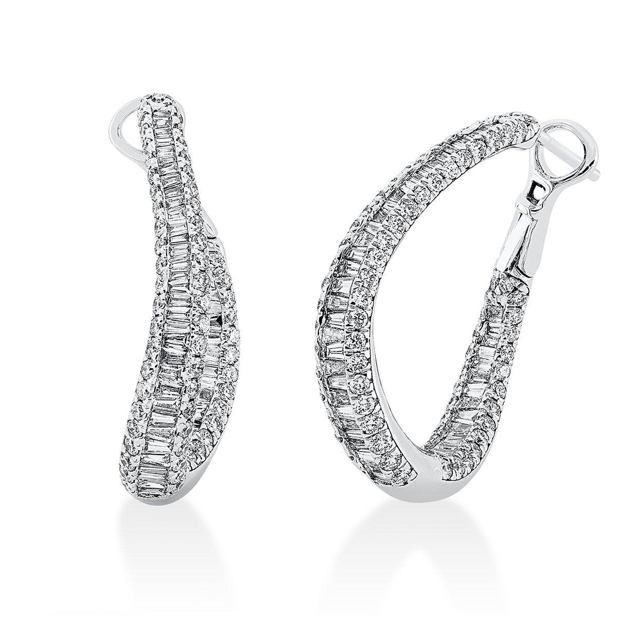 diamond full cut  baguette hoops & huggies in white gold