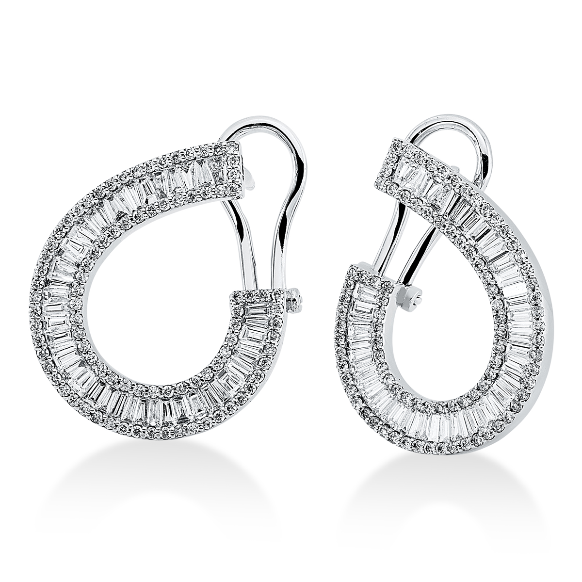 diamond full cut  baguette hoops & huggies in white gold