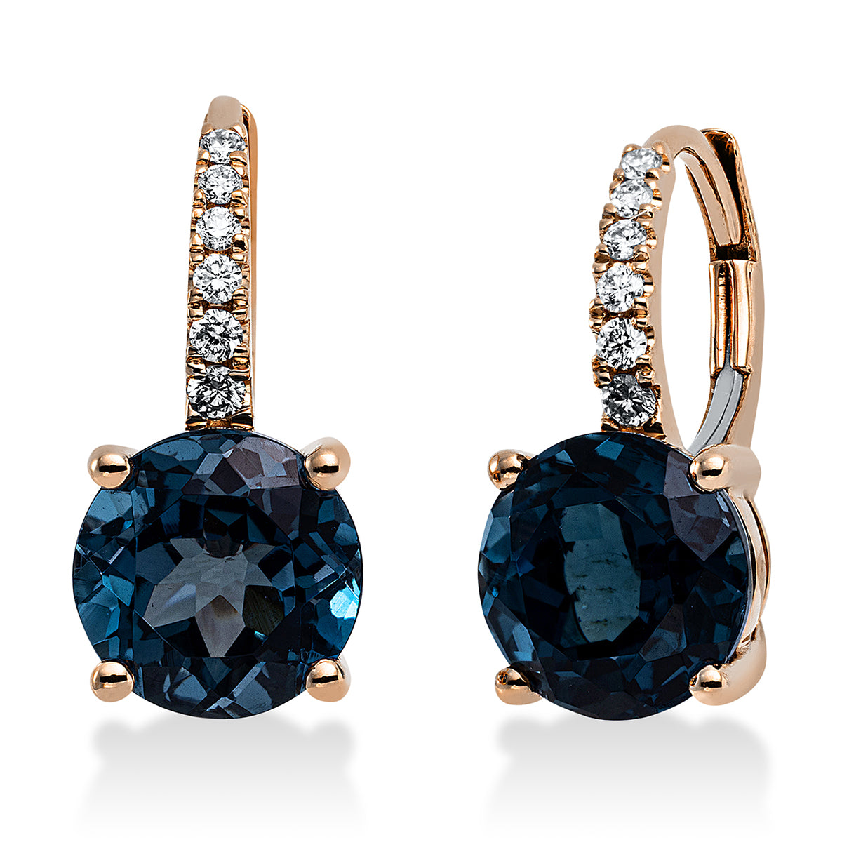 diamond full cut topaz colored stone fashion earrings in red gold