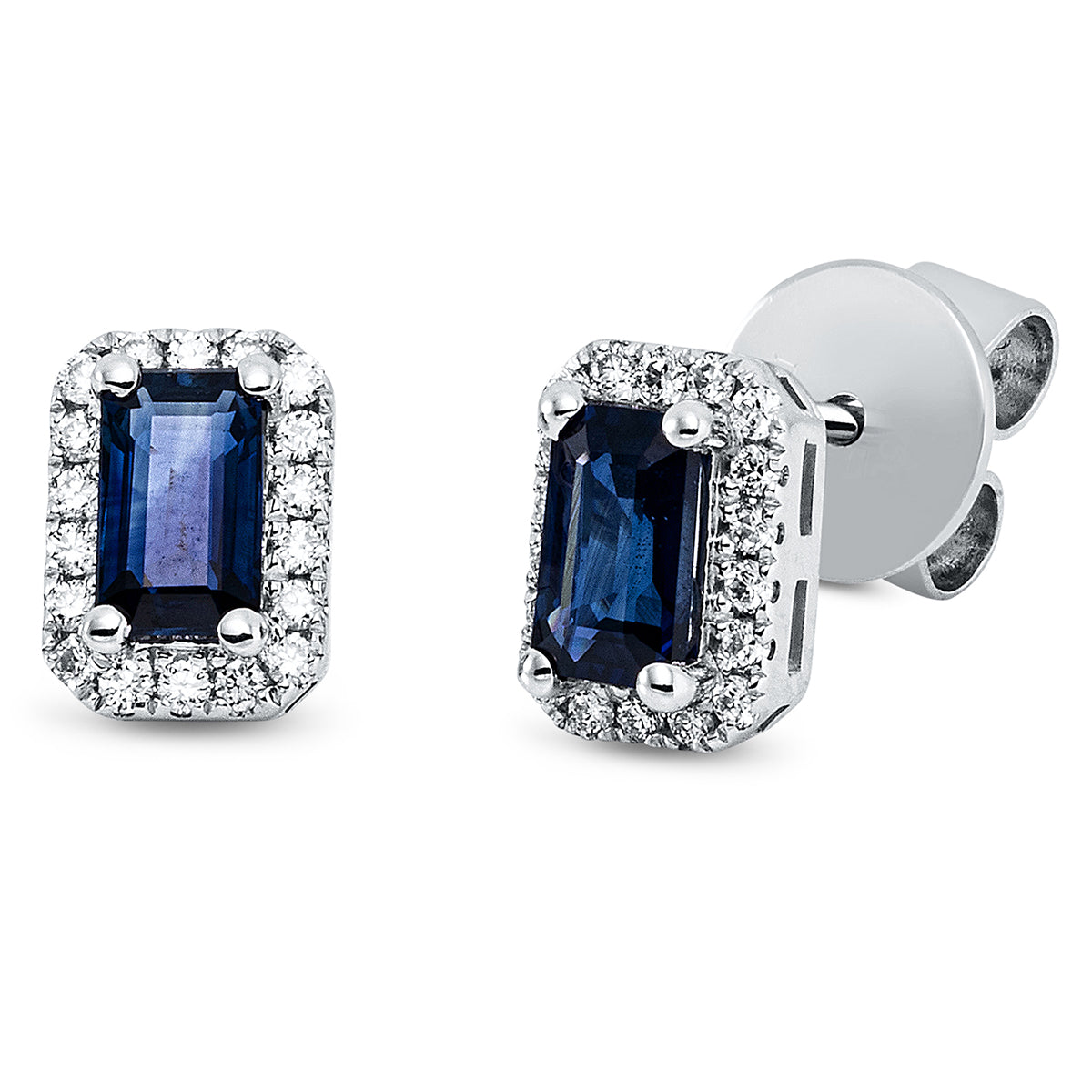 diamond full cut sapphire colored stone classic studs in white gold