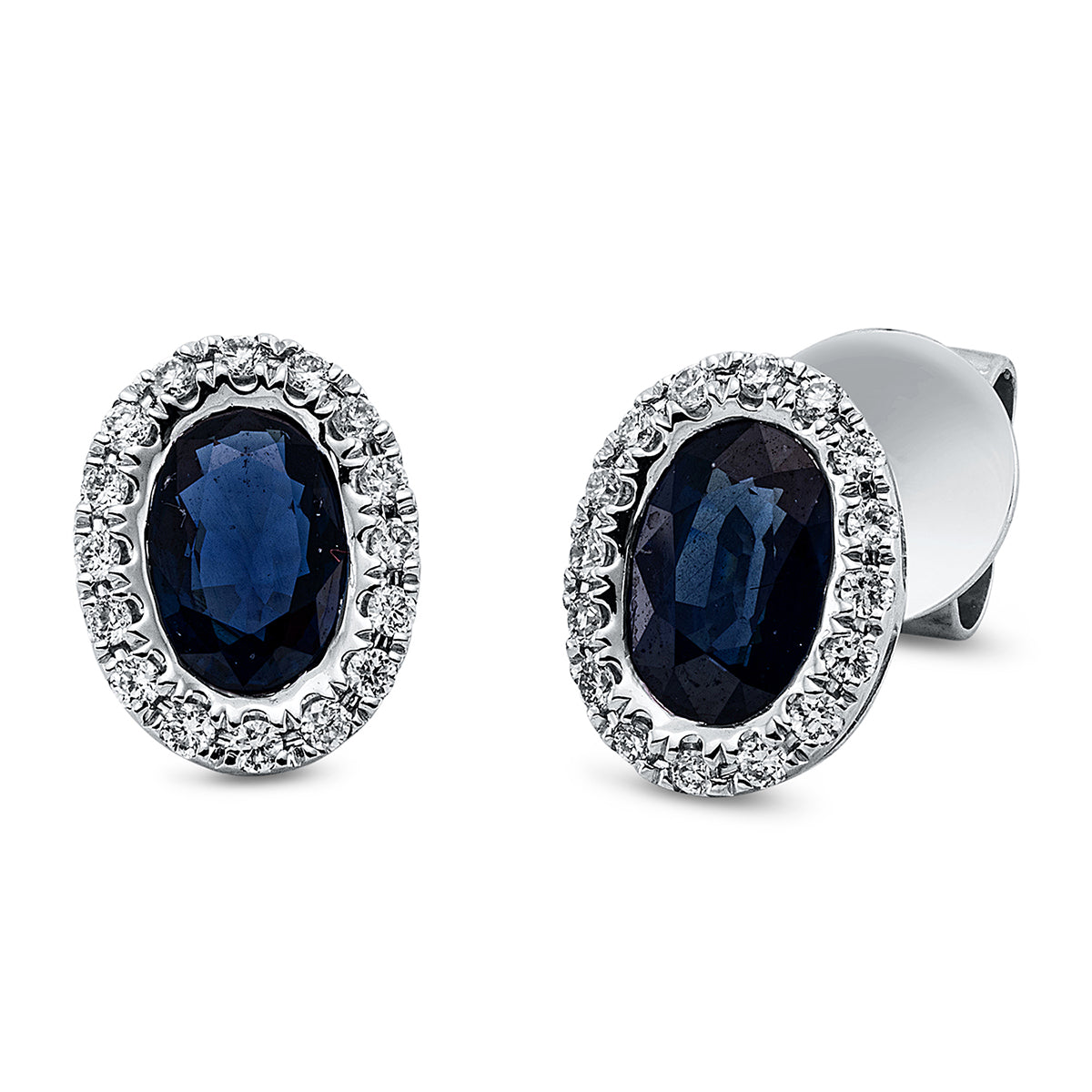 diamond full cut sapphire colored stone classic studs in white gold
