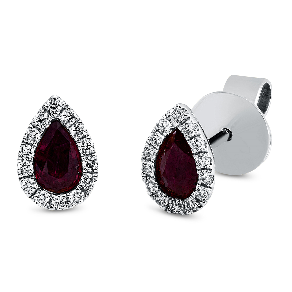 diamond full cut ruby colored stone classic studs in white gold