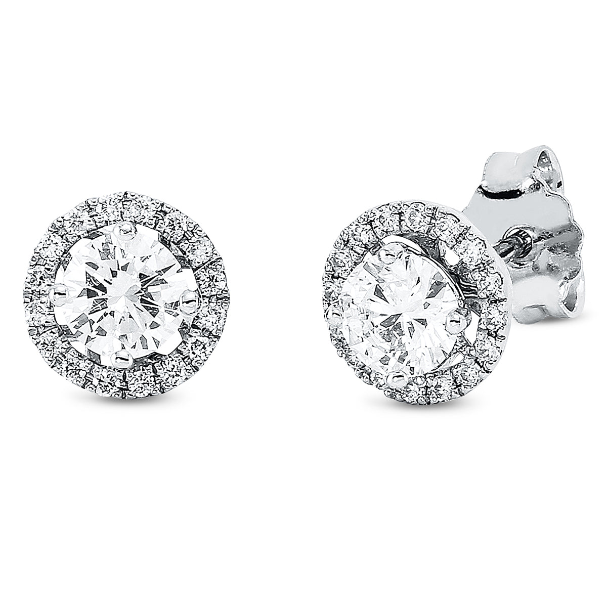 diamond full cut  solitaire with accent stones studs in white gold