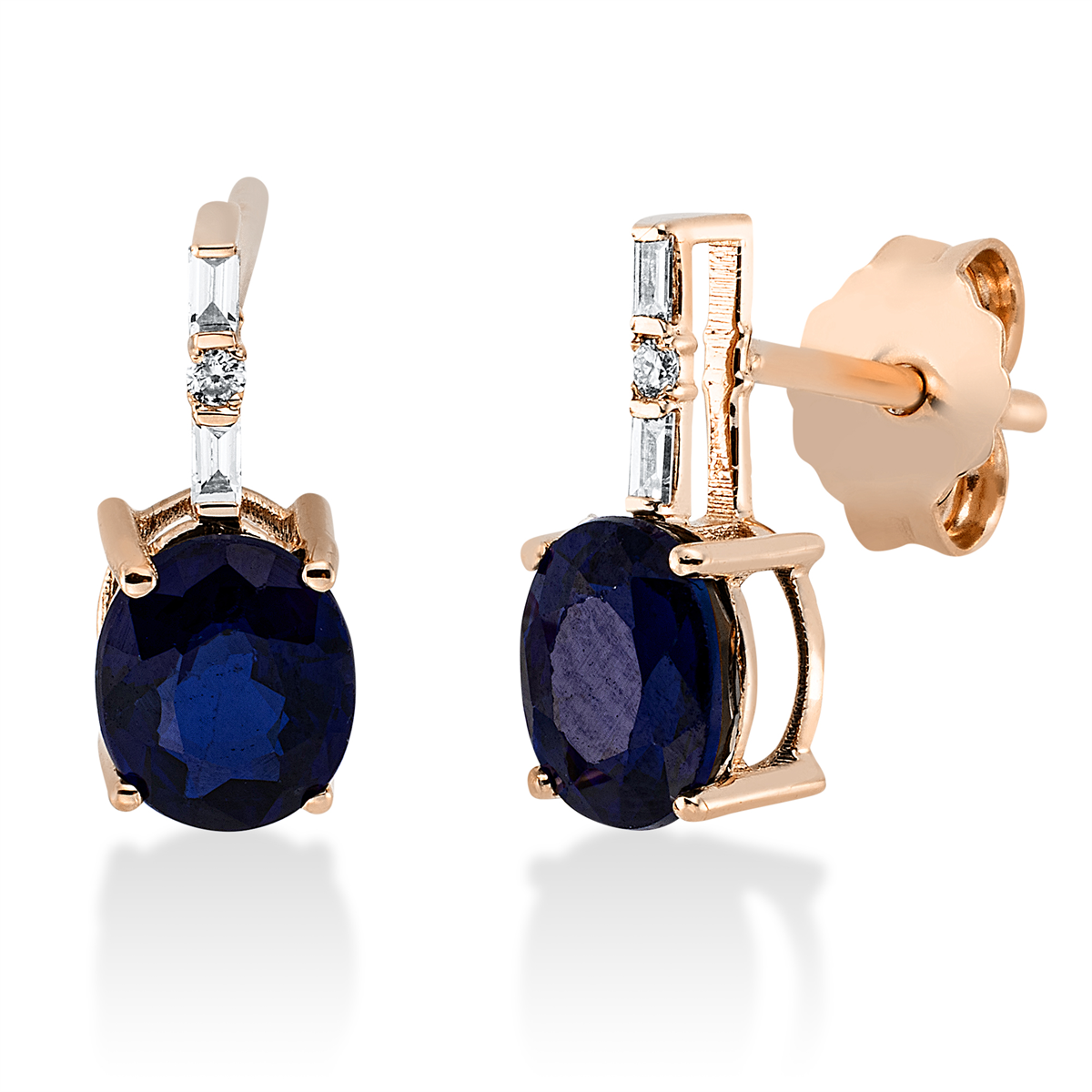 baguette sapphire colored stone classic studs in red gold