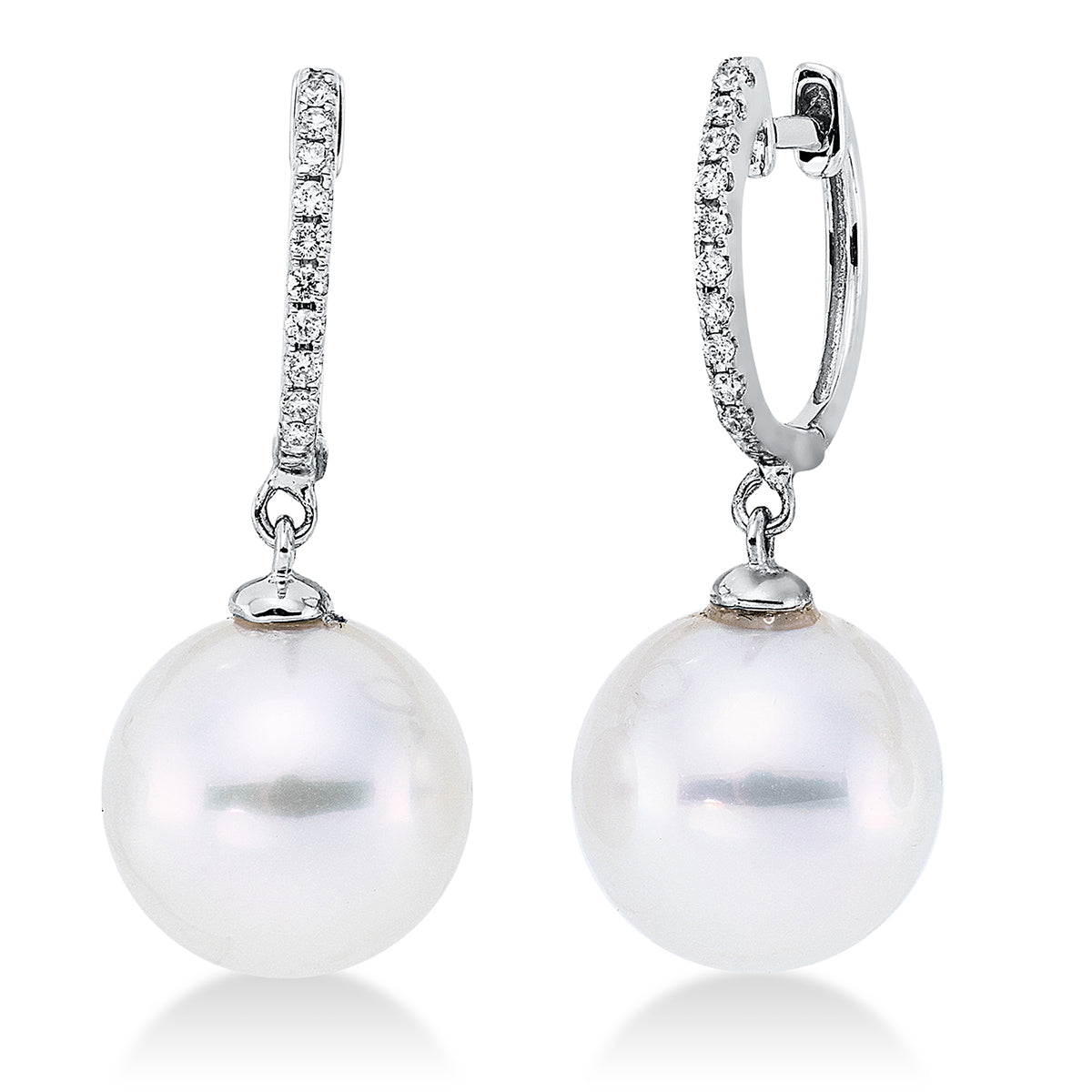 diamond full cut  pearl earrings in white gold