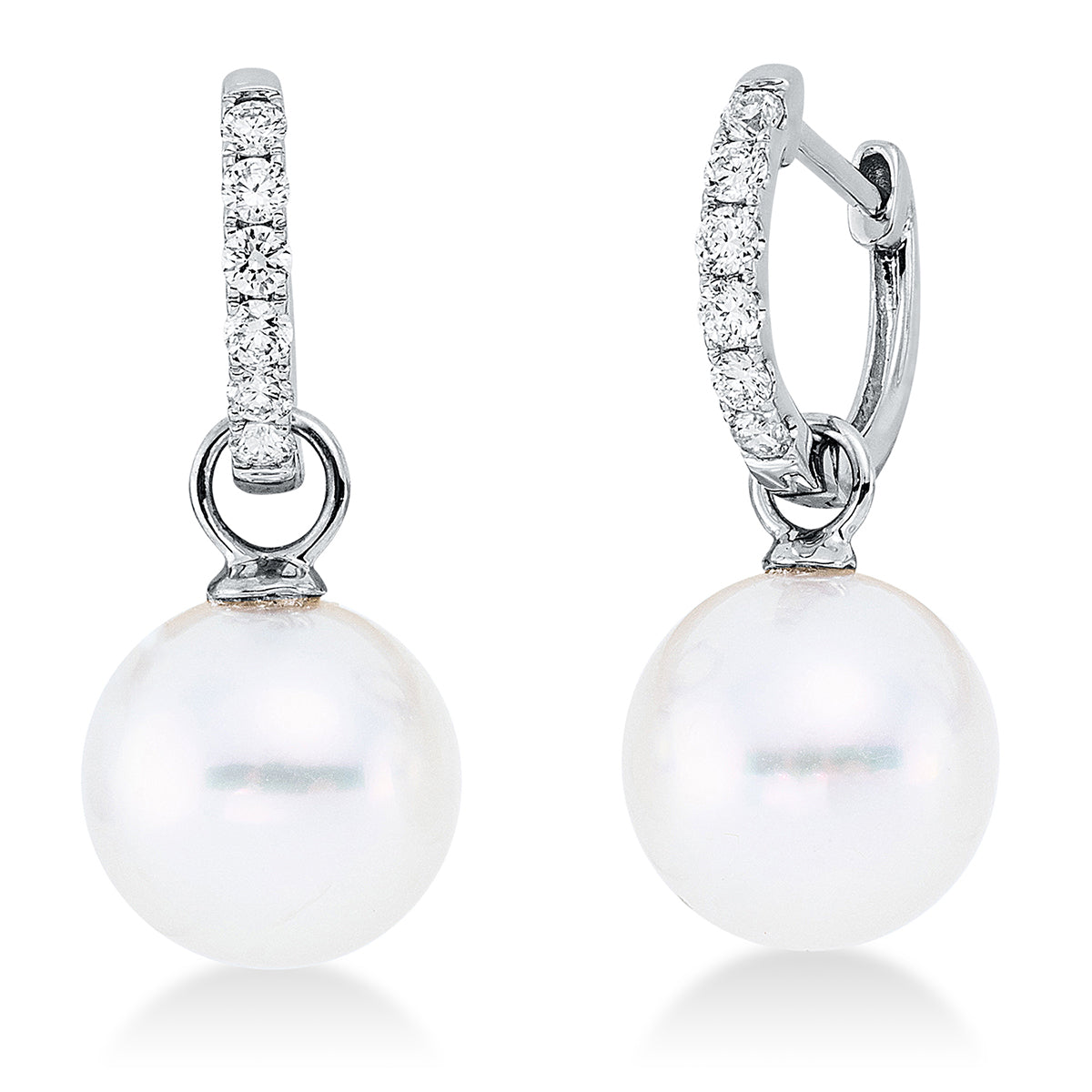 diamond full cut  pearl earrings in white gold