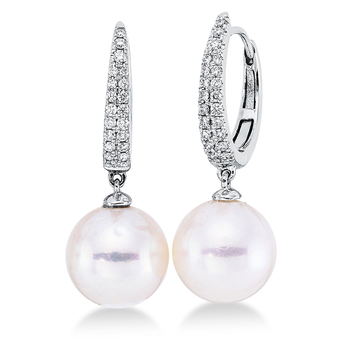 diamond full cut  pearl earrings in white gold