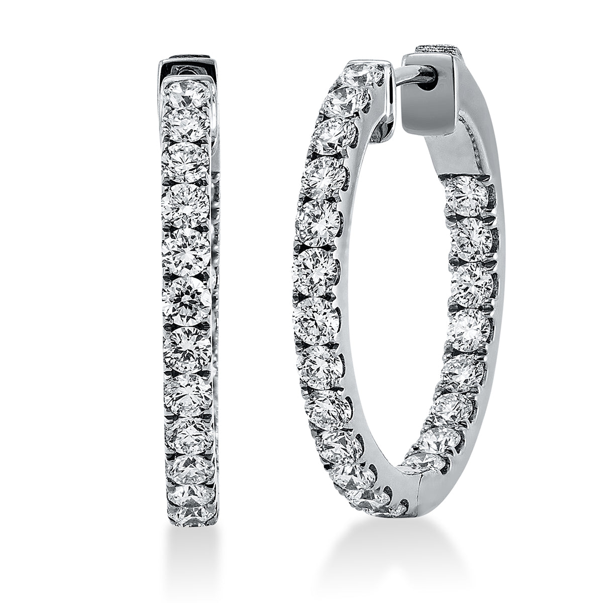 diamond full cut  modern woman hoops & huggies in white gold