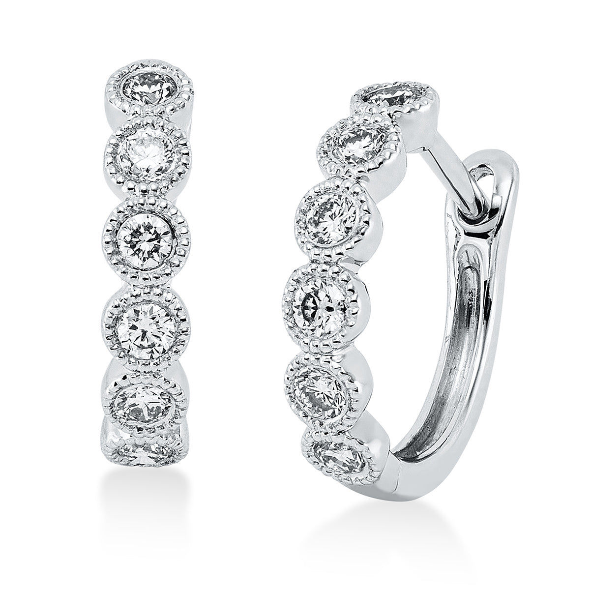 diamond full cut  modern woman hoops & huggies in white gold