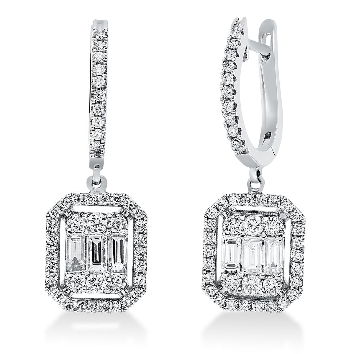 diamond full cut  illusion classic earrings in white gold