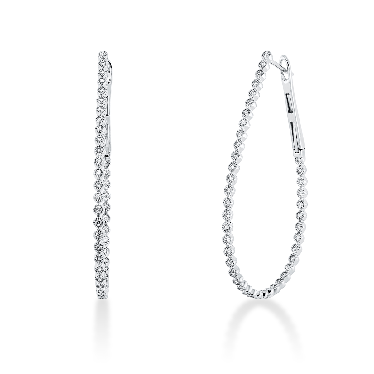 diamond full cut  modern woman hoops & huggies in white gold
