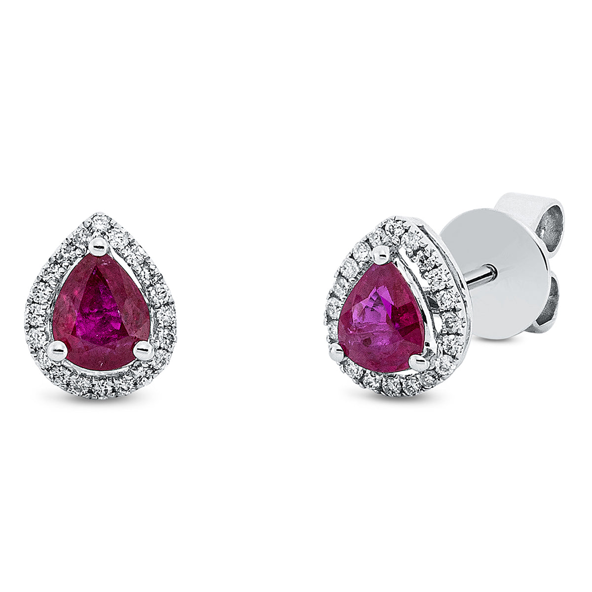 diamond full cut ruby colored stone classic studs in white gold