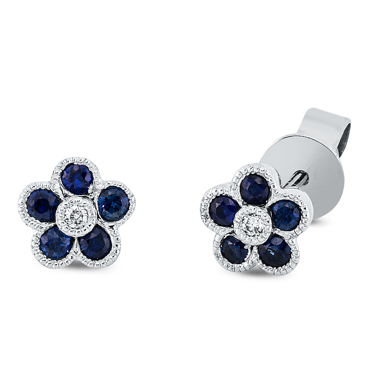 diamond full cut sapphire colored stone classic studs in white gold