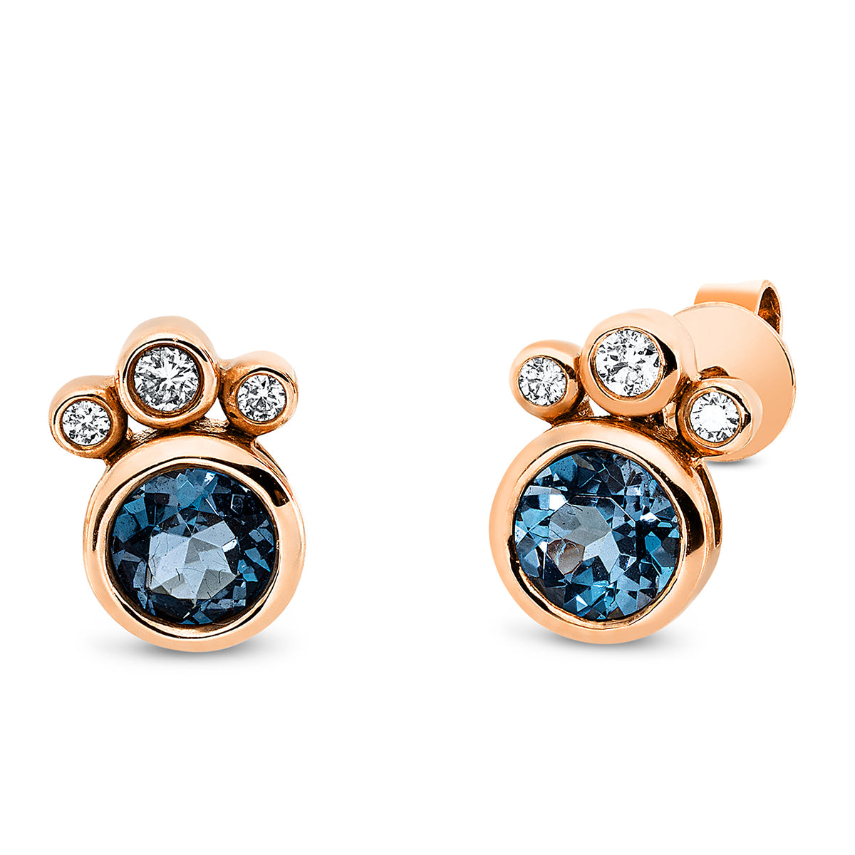 diamond full cut topaz colored stone fashion studs in red gold