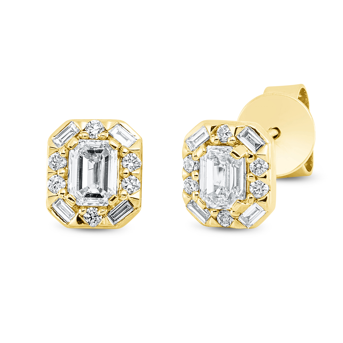 diamond full cut  solitaire with accent stones studs in yellow gold