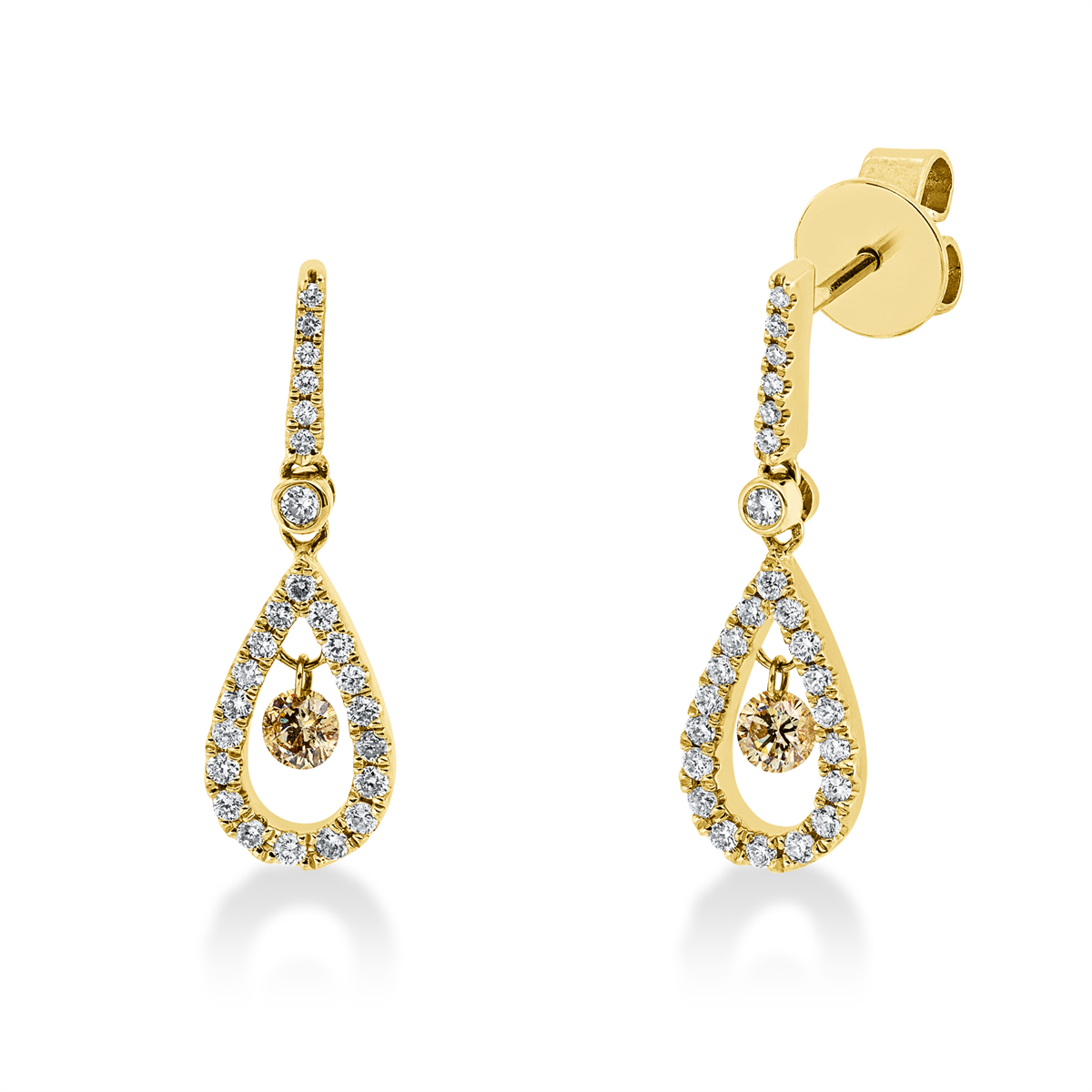diamond full cut  fancy colored diamond earrings in yellow gold