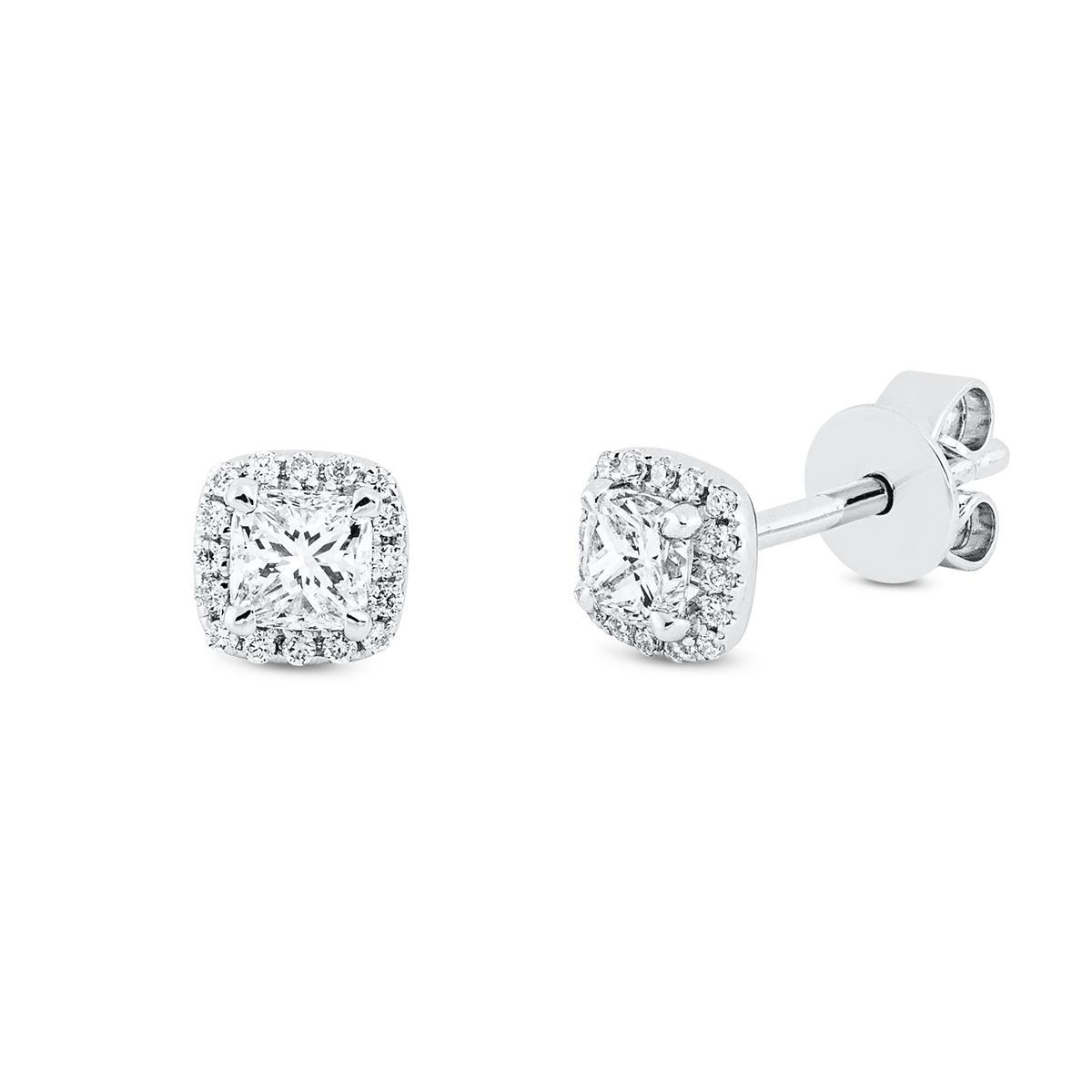 diamond full cut  solitaire with accent stones studs in white gold