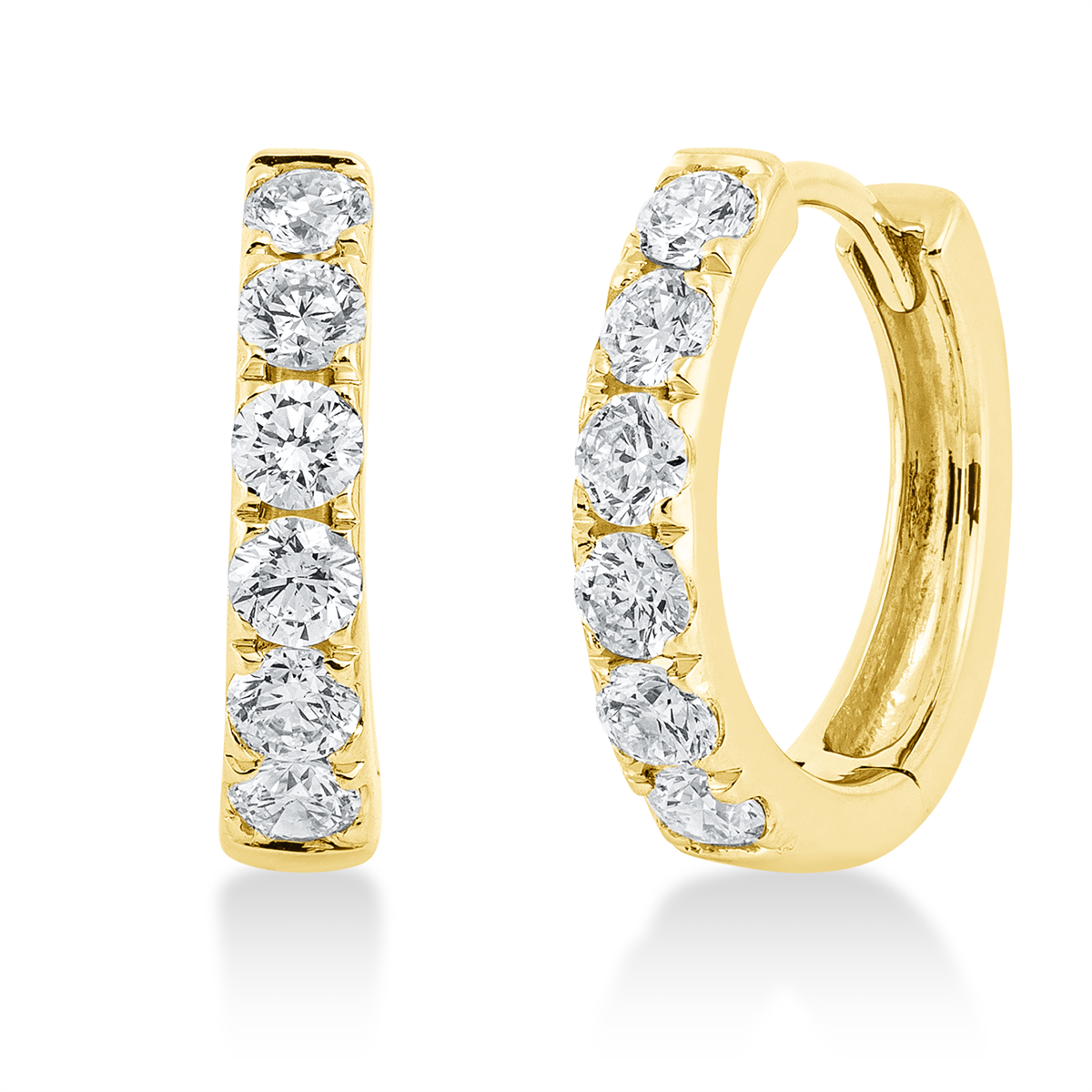diamond full cut  modern woman hoops & huggies in yellow gold