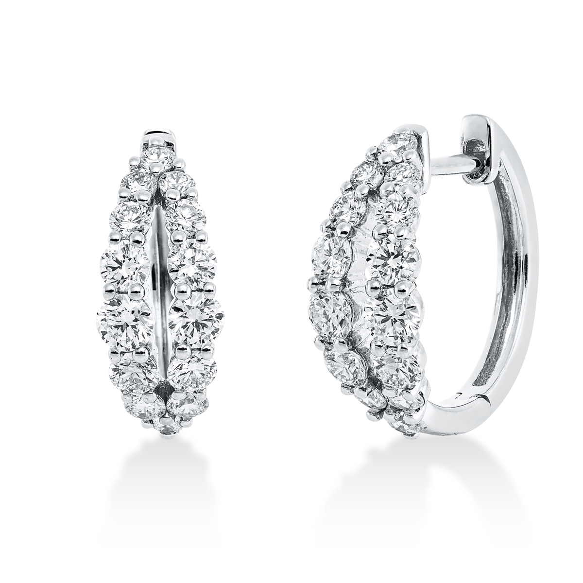 diamond full cut  modern woman hoops & huggies in white gold
