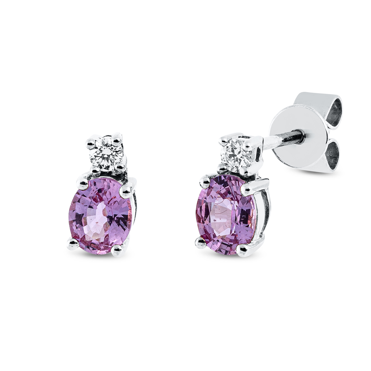 diamond full cut sapphire colored stone classic studs in white gold