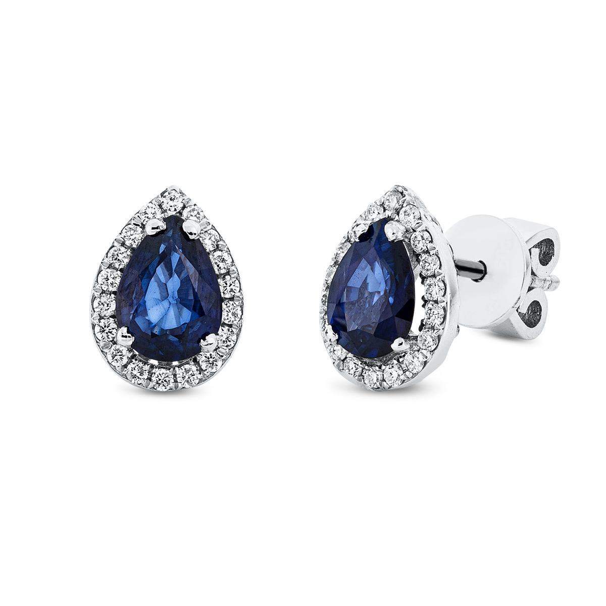 diamond full cut sapphire colored stone classic studs in white gold