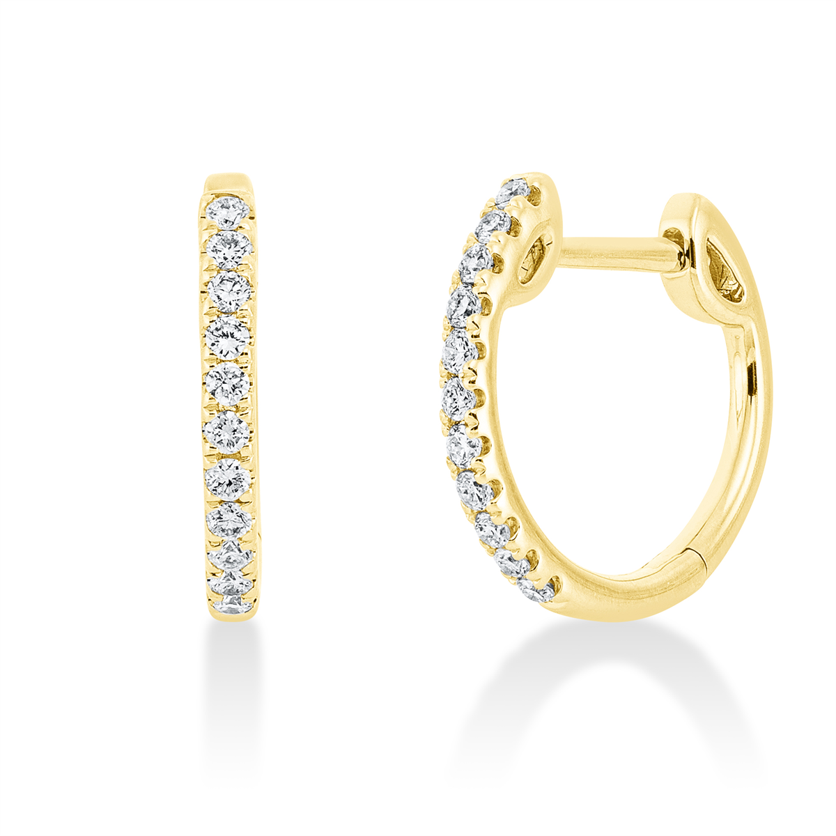 diamond full cut  modern woman hoops & huggies in yellow gold