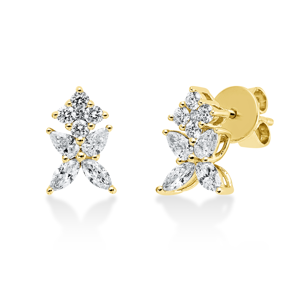 diamond full cut  modern woman studs in yellow gold