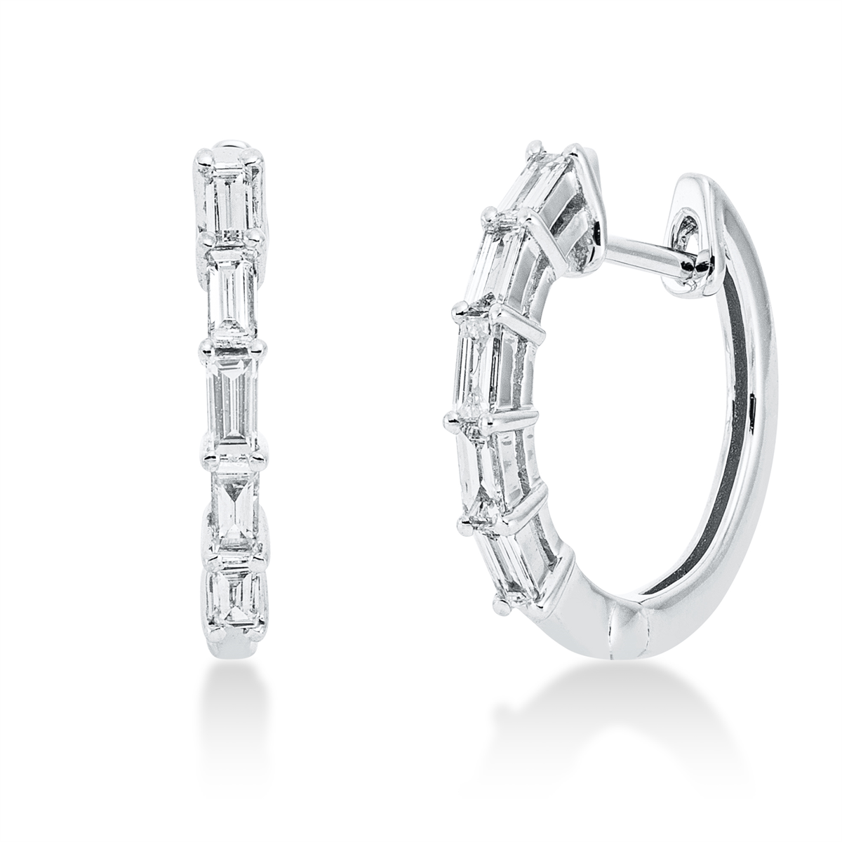 baguette  baguette hoops & huggies in white gold