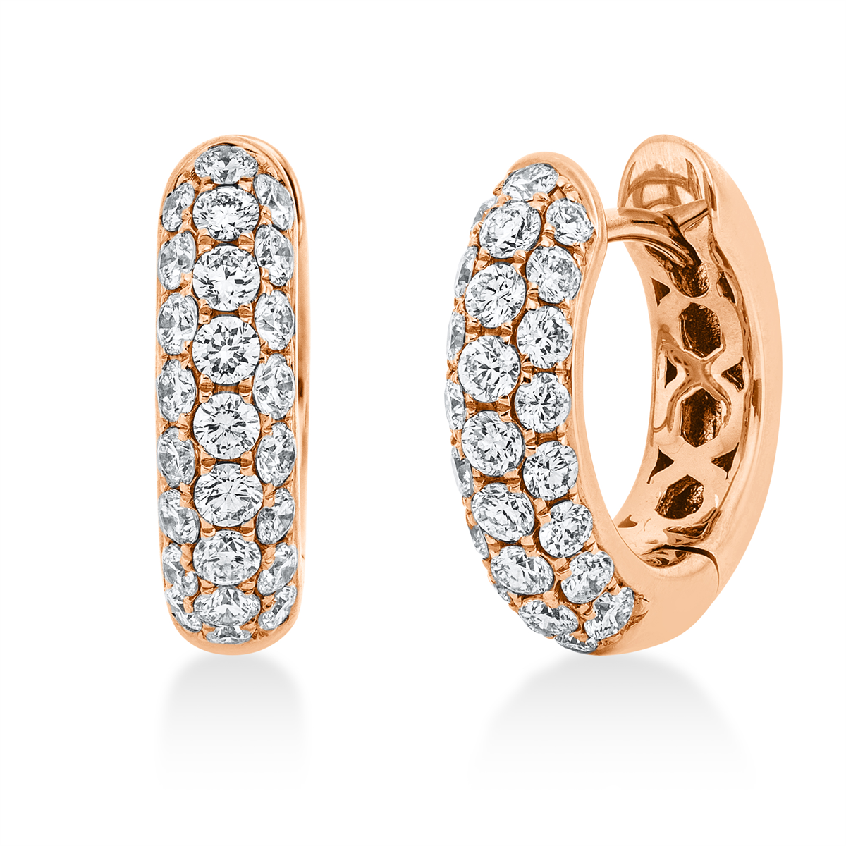 diamond full cut  pavé hoops & huggies in red gold
