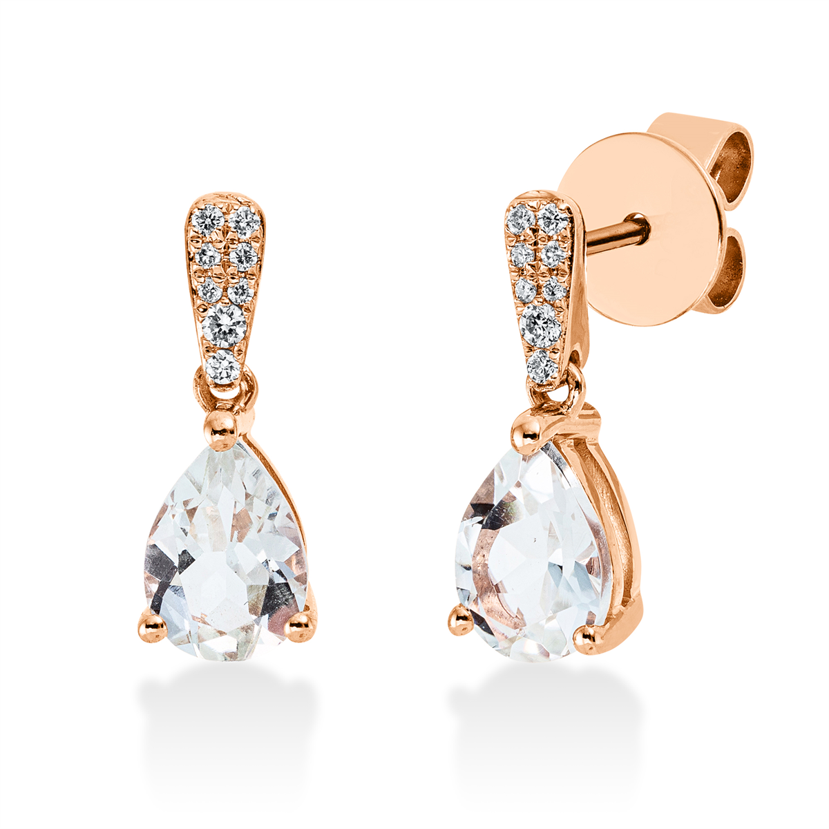 diamond full cut amethyst colored stone fashion earrings in red gold