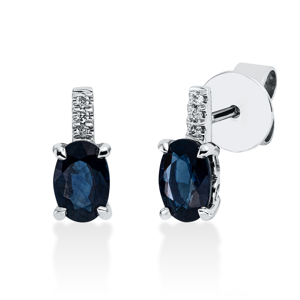 diamond full cut sapphire colored stone classic studs in white gold