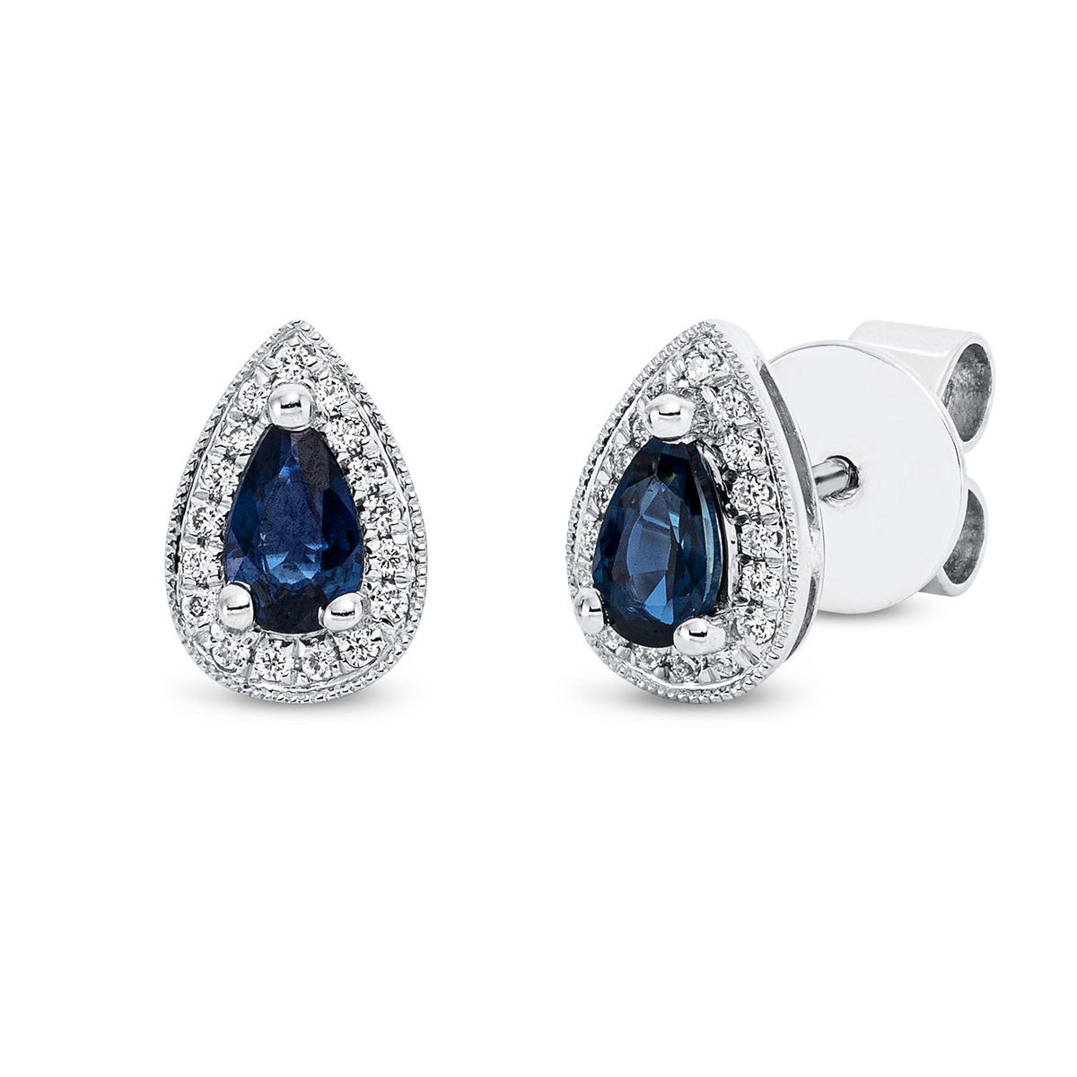 diamond full cut sapphire colored stone classic studs in white gold