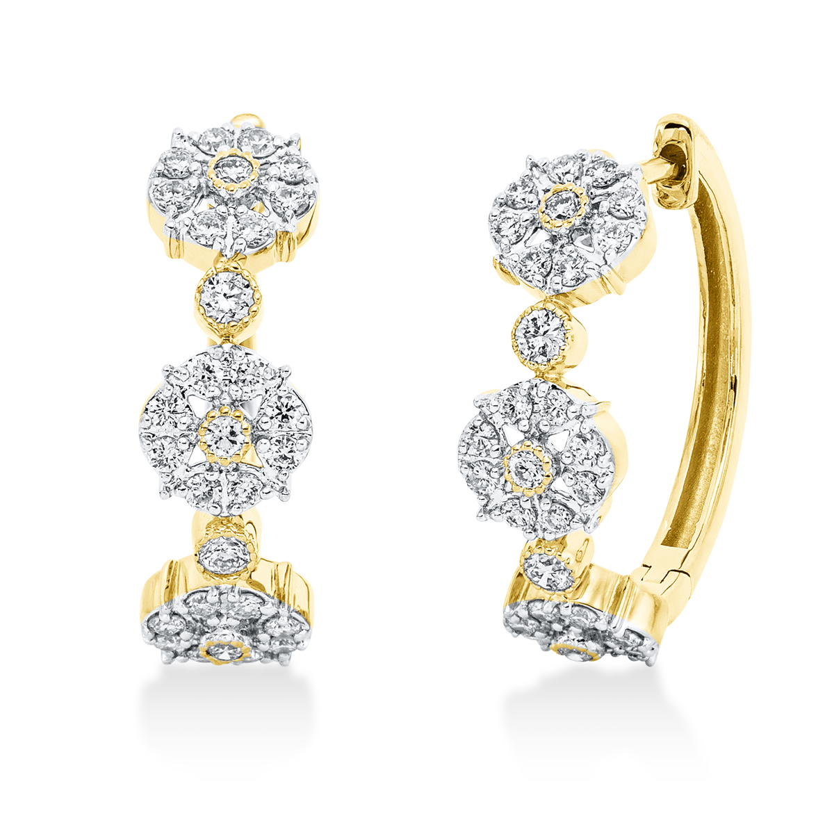 diamond full cut  illusion classic hoops & huggies in yellow gold