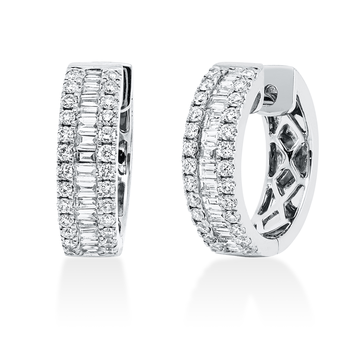 diamond full cut  baguette hoops & huggies in white gold