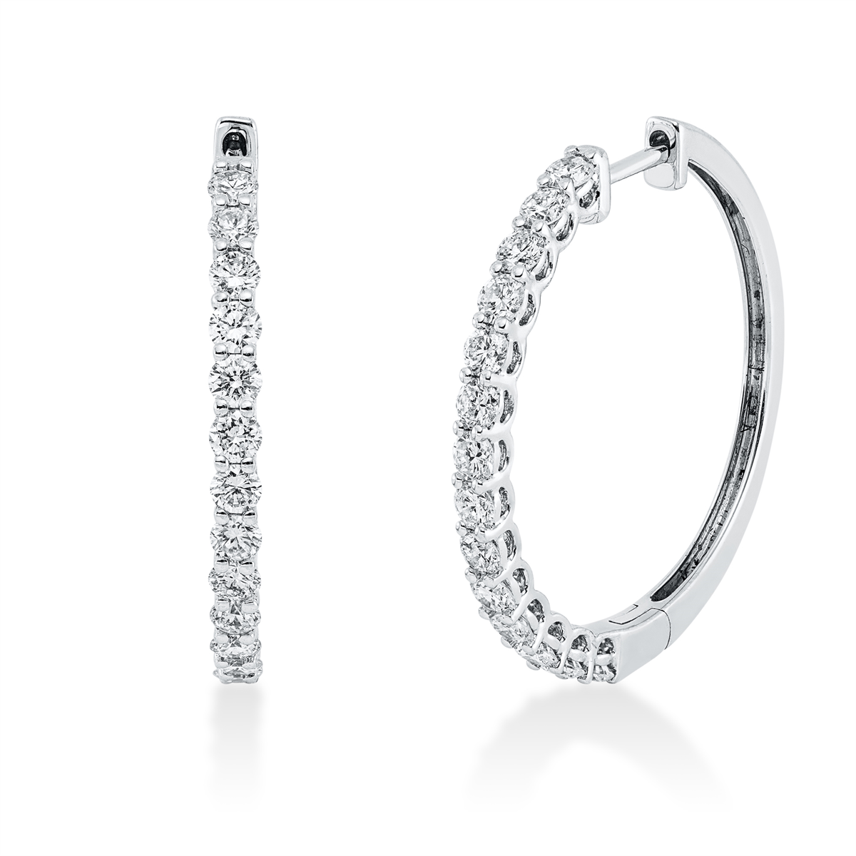 diamond full cut  modern woman hoops & huggies in white gold