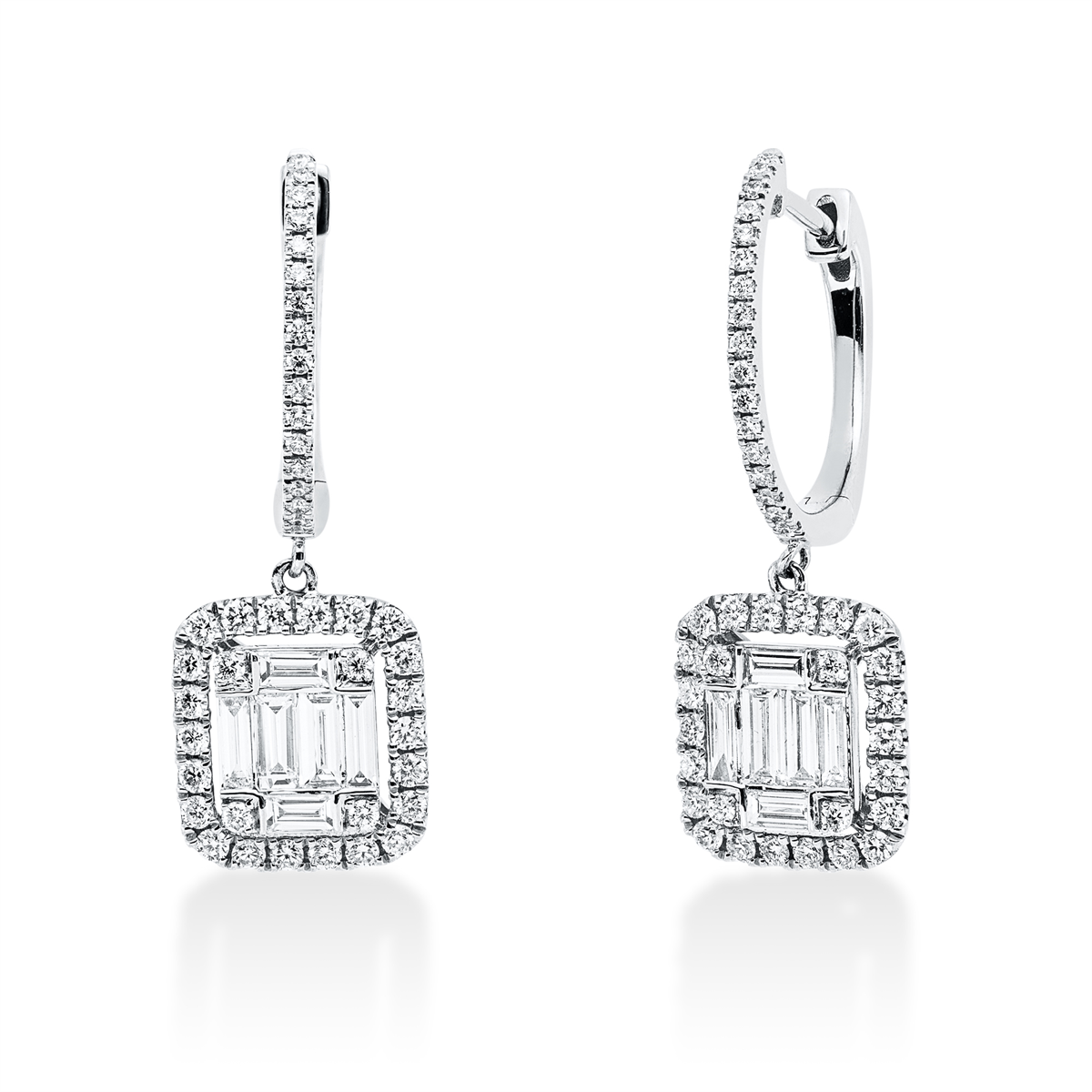 diamond single cut  baguette illusion earrings in white gold