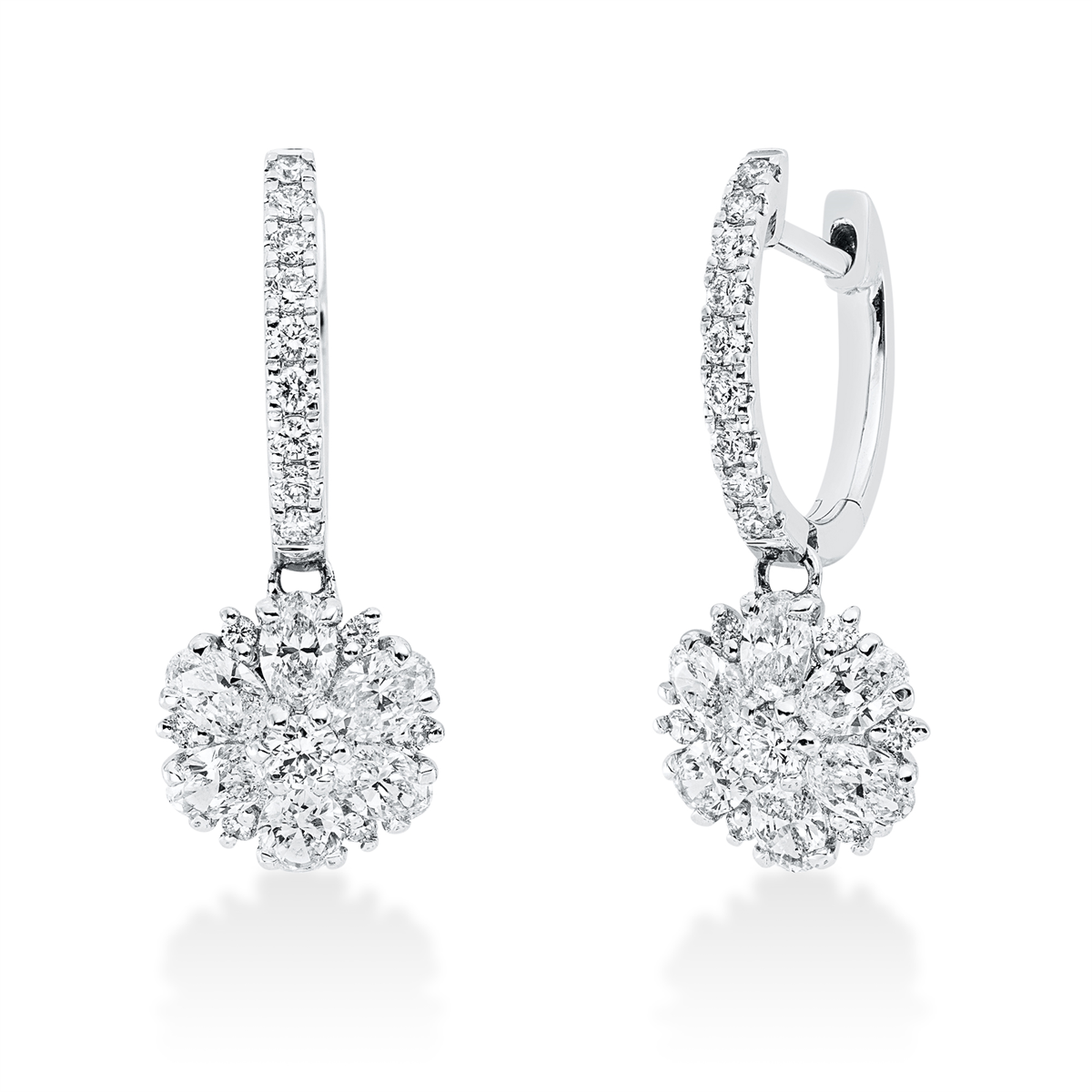 diamond full cut  illusion classic earrings in white gold